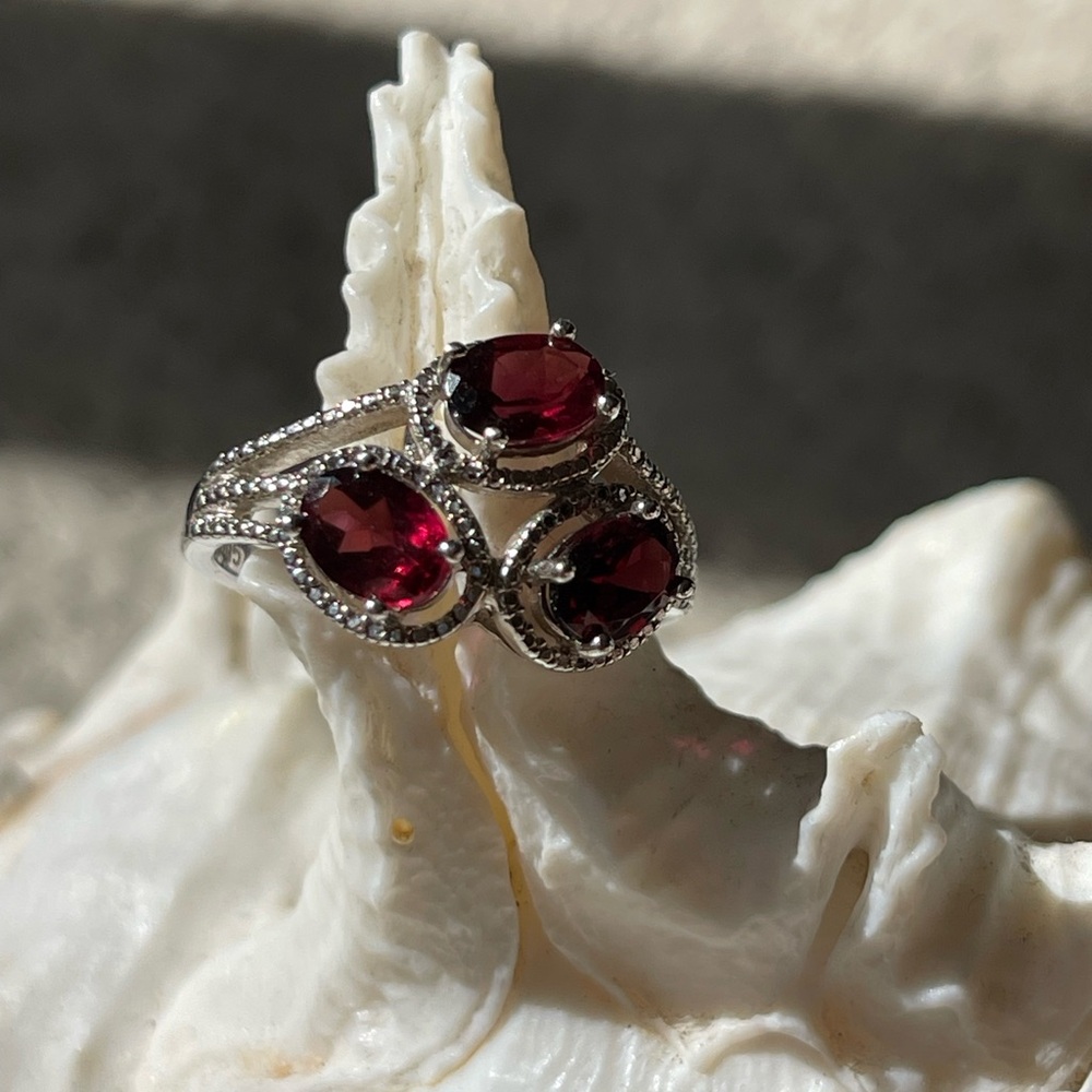 Sterling Silver and Red Gemstone Ring